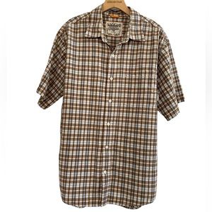 TIMBERLAND Men’s White Brown Plaid Cotton Short Sleeve Button Up Shirt Size XL